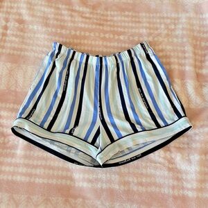 Blue and White Striped Women's Pajama Shorts